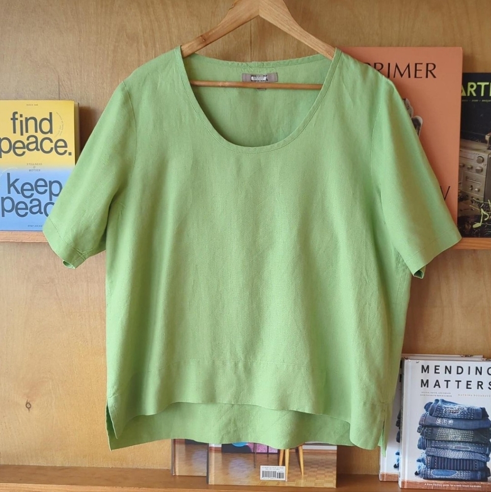 Flax Lime Green Linen Top Size Medium